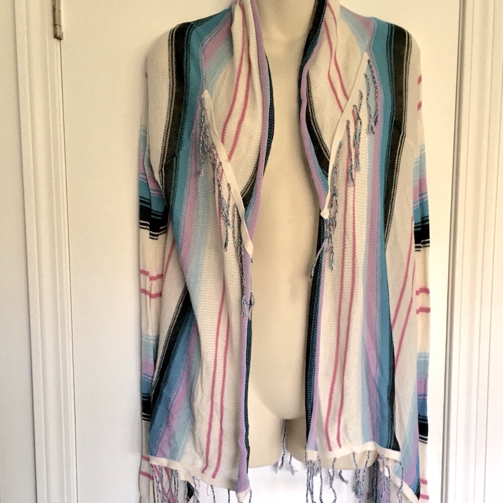 Billabong Fringed Open Waterfall Striped Cardigan